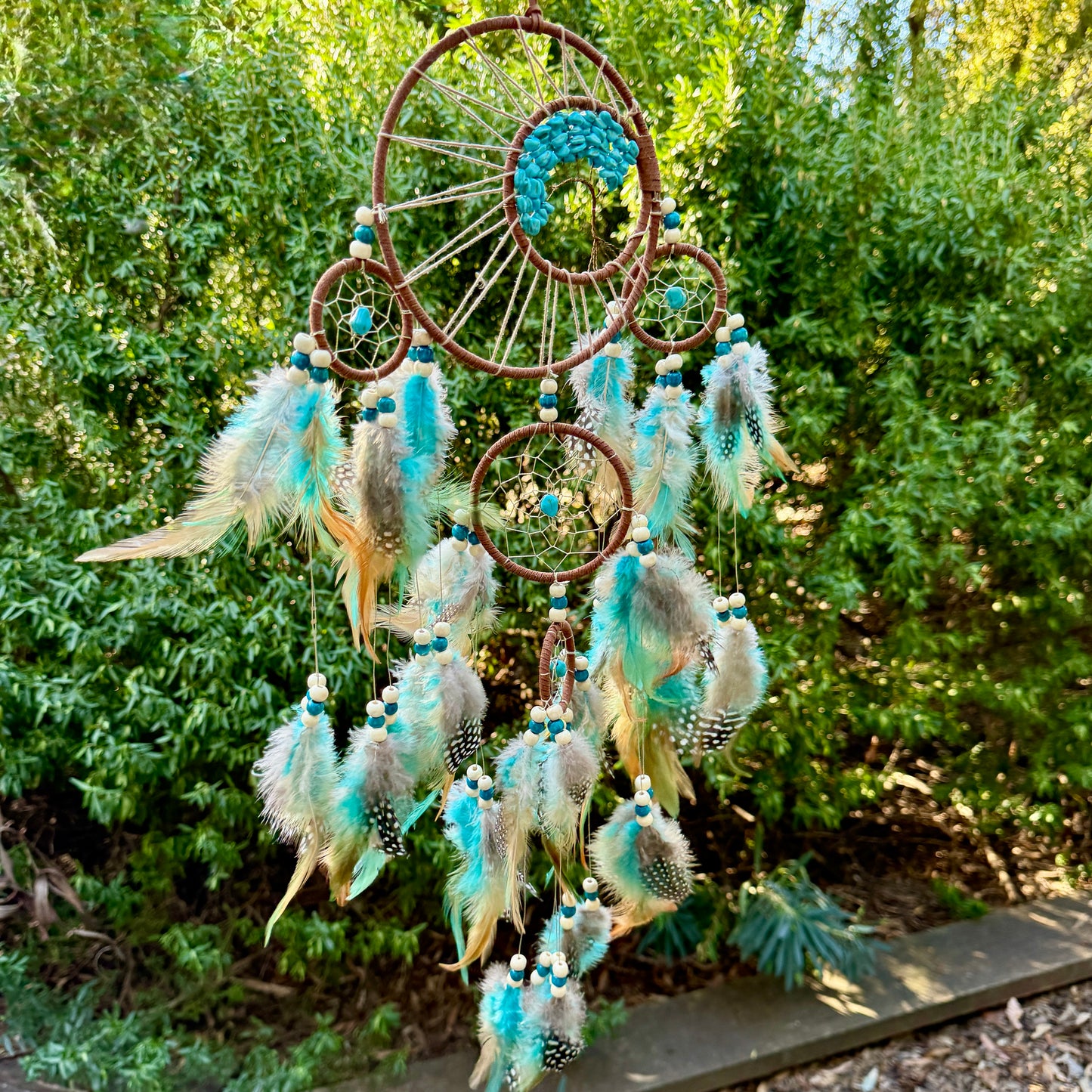 Turquoise Dreamcatcher Tree of Life with Feathers Wall Hanging Decorations
