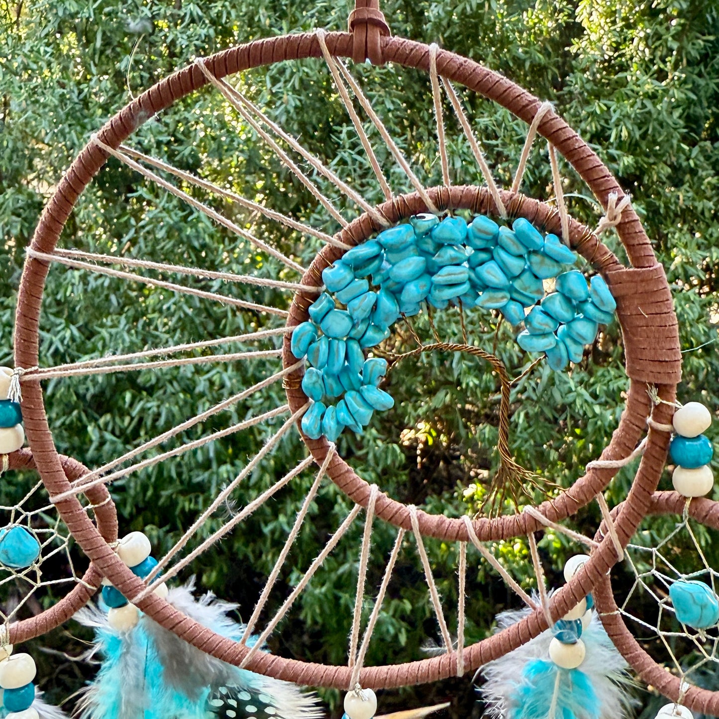 Turquoise Dreamcatcher Tree of Life with Feathers Wall Hanging Decorations