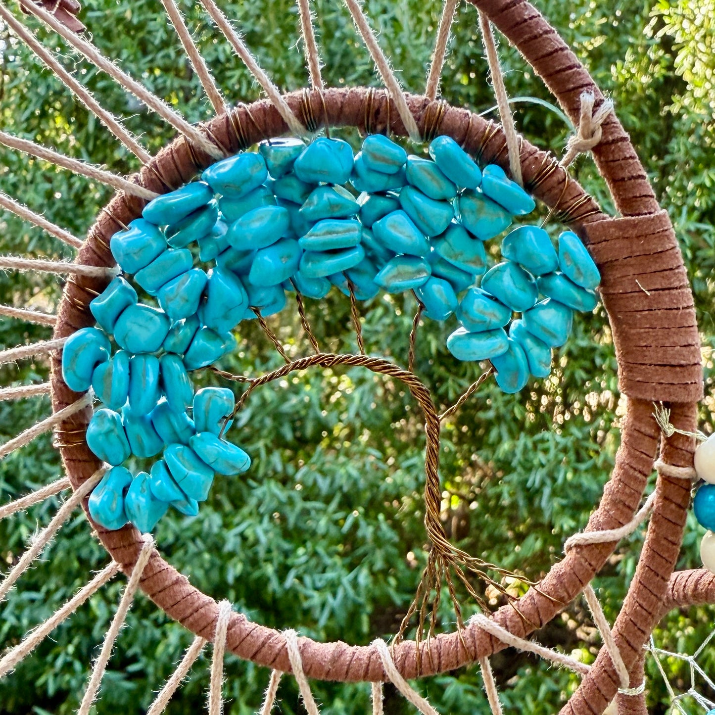 Turquoise Dreamcatcher Tree of Life with Feathers Wall Hanging Decorations