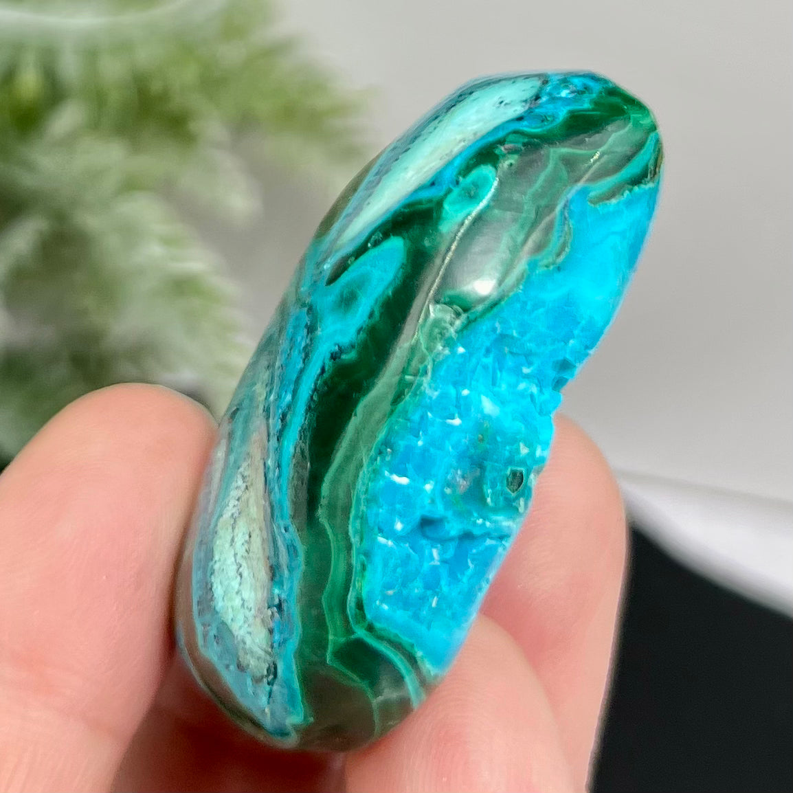 Chrysocolla Malachite Shattuckite Palm Stone Worry Meditation Crystal Peru 156g