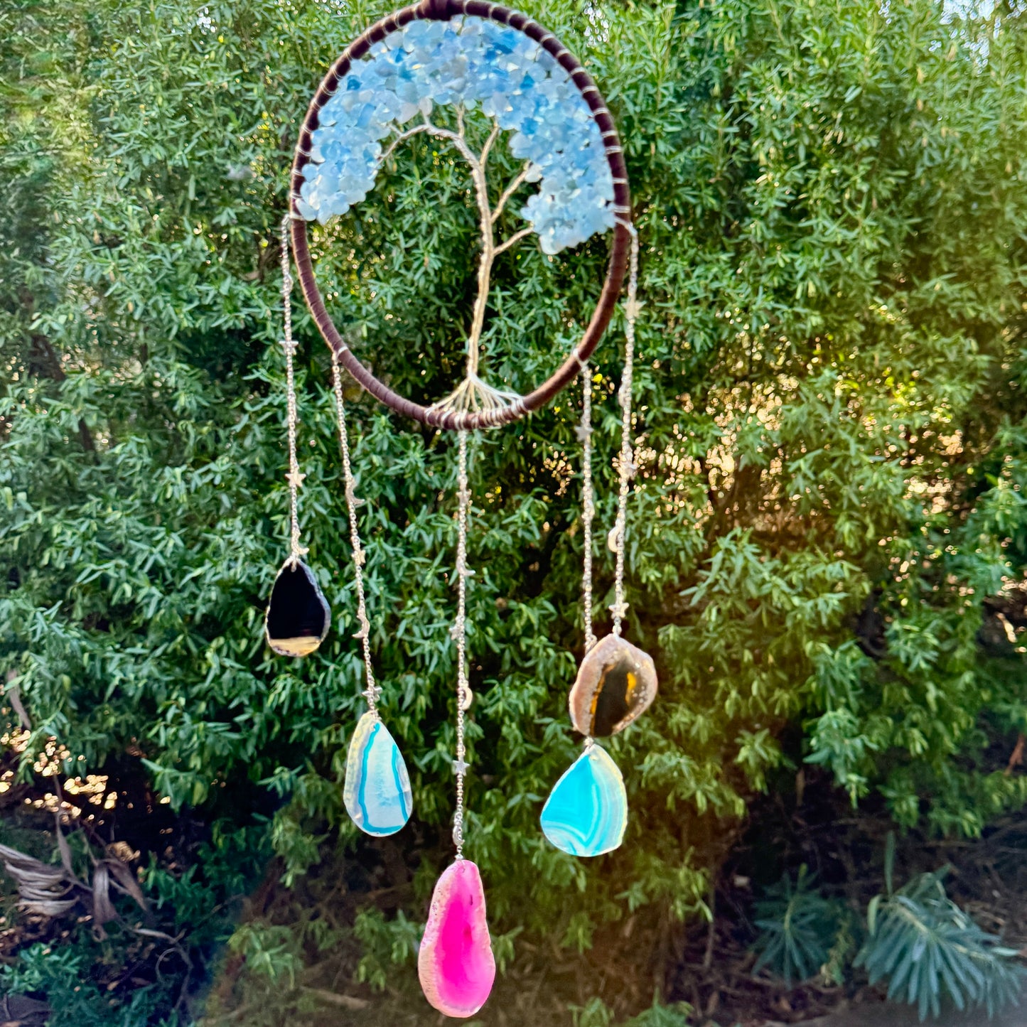 Aquamarine Dreamcatcher Tree of Life with Agate Wall Hanging Decorations