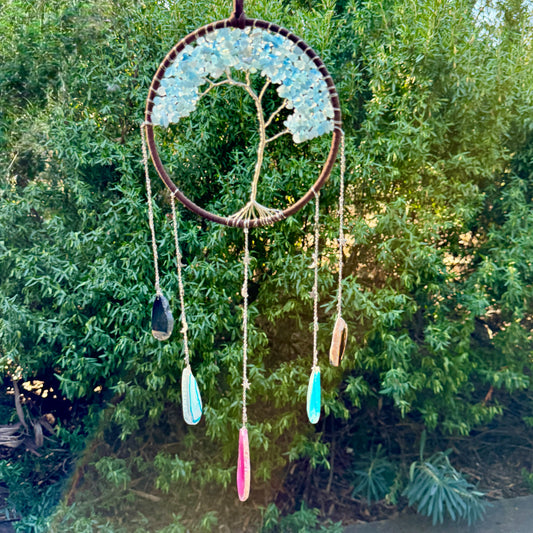Aquamarine Dreamcatcher Tree of Life with Agate Wall Hanging Decorations
