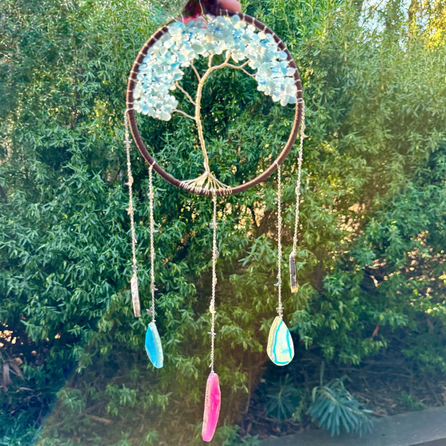 Aquamarine Dreamcatcher Tree of Life with Agate Wall Hanging Decorations