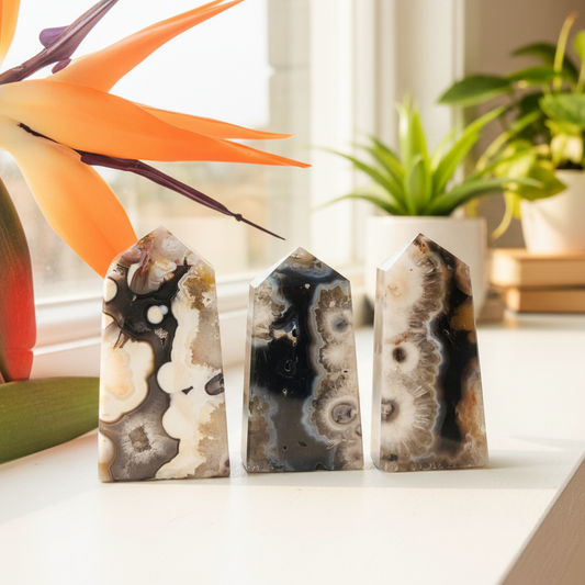 Argentina Black Flower Agate Points Towers Crystal YOU CHOOSE