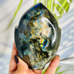 Fire Labradorite Leaf Flashy Crystal Carving 382g