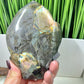 Fire Labradorite Leaf Flashy Crystal Carving 575g