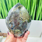 Fire Labradorite Leaf Flashy Crystal Carving 575g