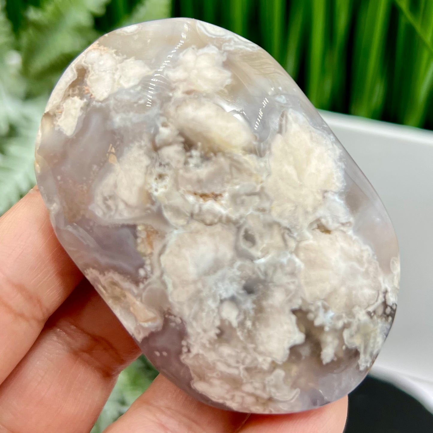 Black Flower Agate Palm Stone Worry Meditation Crystal
