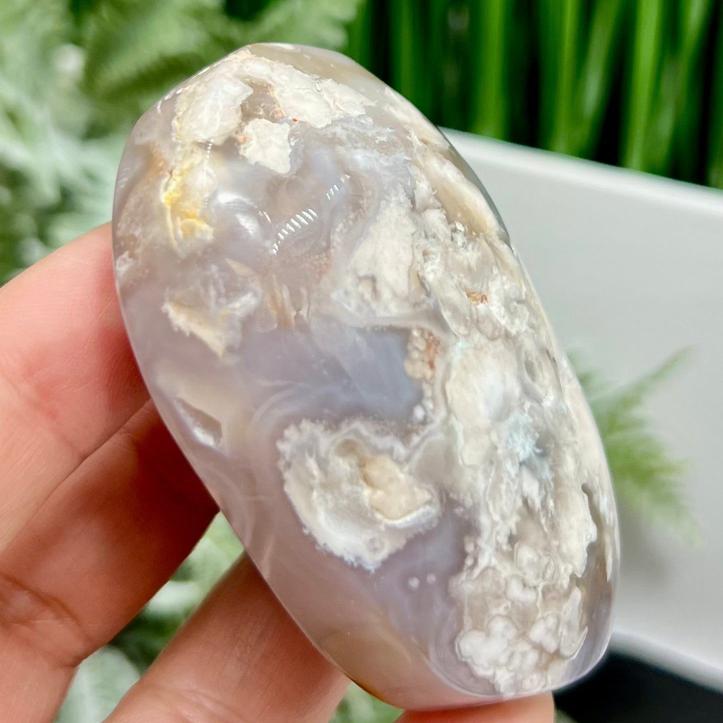 Black Flower Agate Palm Stone Worry Meditation Crystal