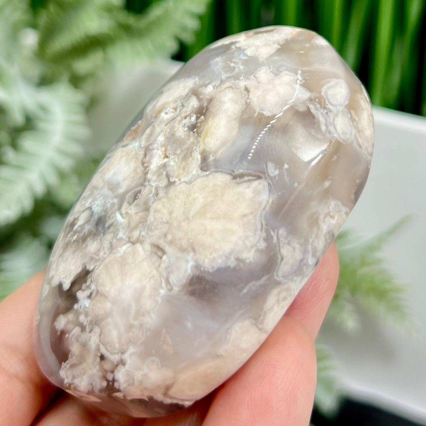 Black Flower Agate Palm Stone Worry Meditation Crystal