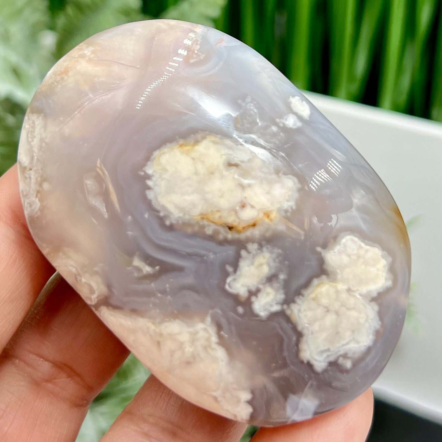 Black Flower Agate Palm Stone Worry Meditation Crystal