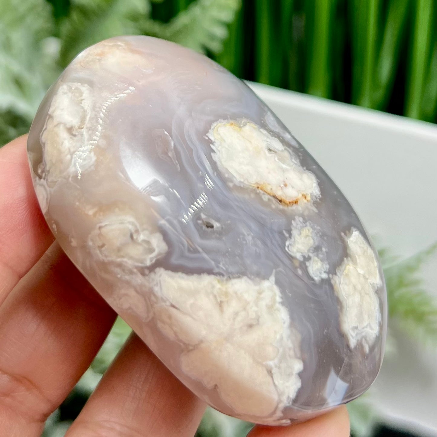 Black Flower Agate Palm Stone Worry Meditation Crystal