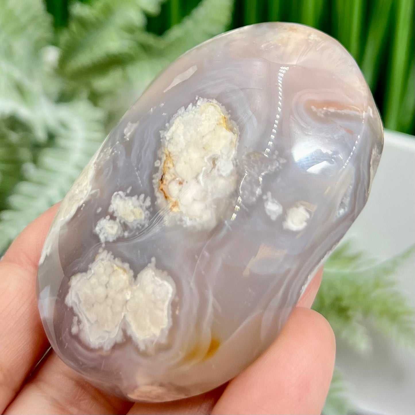 Black Flower Agate Palm Stone Worry Meditation Crystal