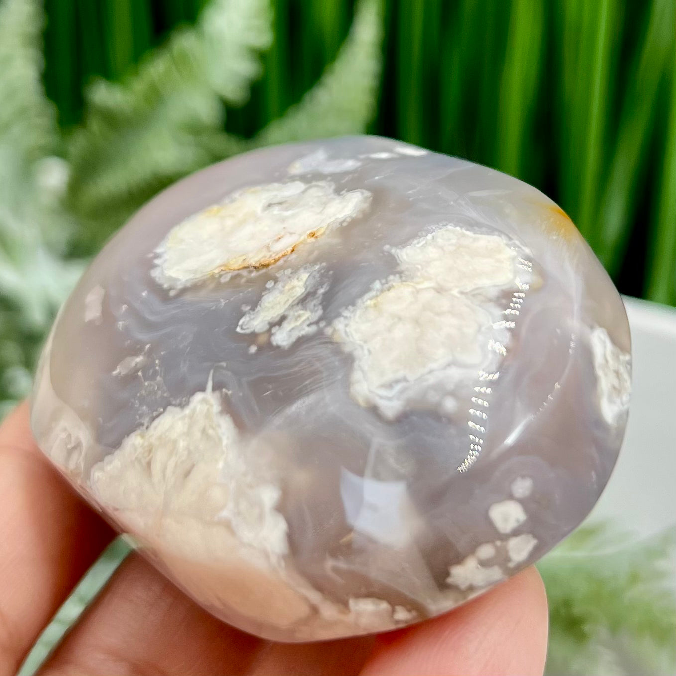 Black Flower Agate Palm Stone Worry Meditation Crystal