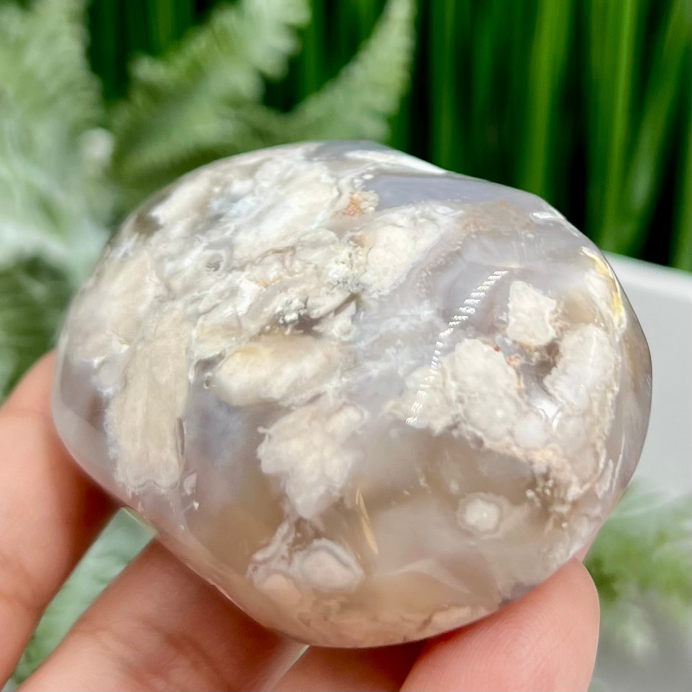 Black Flower Agate Palm Stone Worry Meditation Crystal