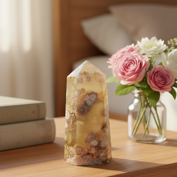 Flower Agate Tower Healing Crystal Generator 208g 98mm