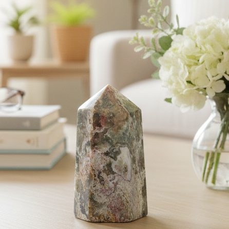 Ocean Sea Jasper Tower Healing Crystal Generator 808g 127mm