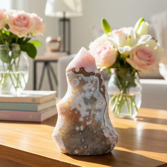 Bubble Ocean Sea Orbicular Jasper Flame Crystal Carvings 378g