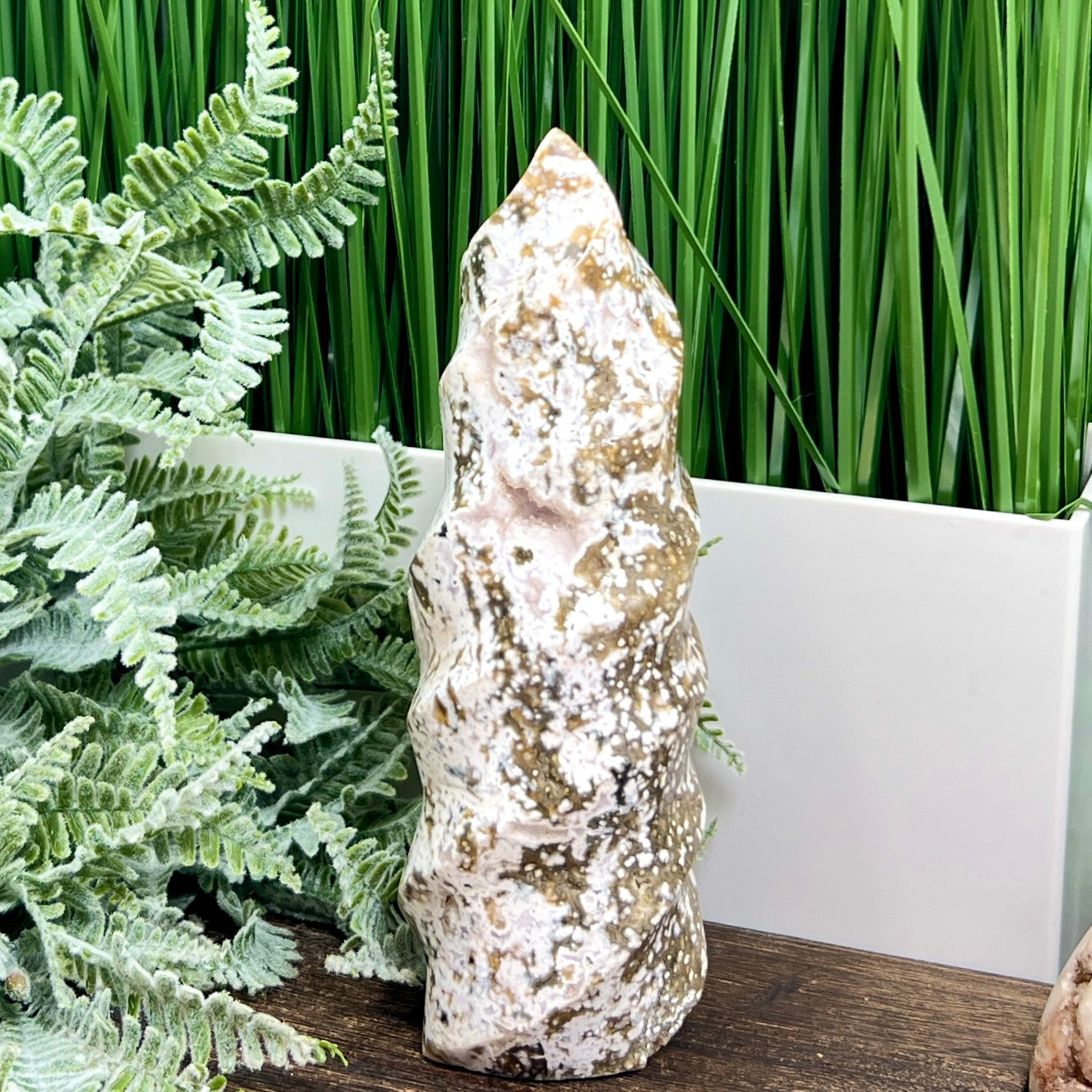 Bubble Ocean Sea Orbicular Jasper Flame Crystal Carvings 690g 175mm