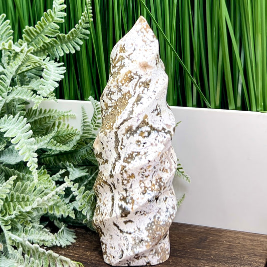 Bubble Ocean Sea Orbicular Jasper Flame Crystal Carvings 690g 175mm