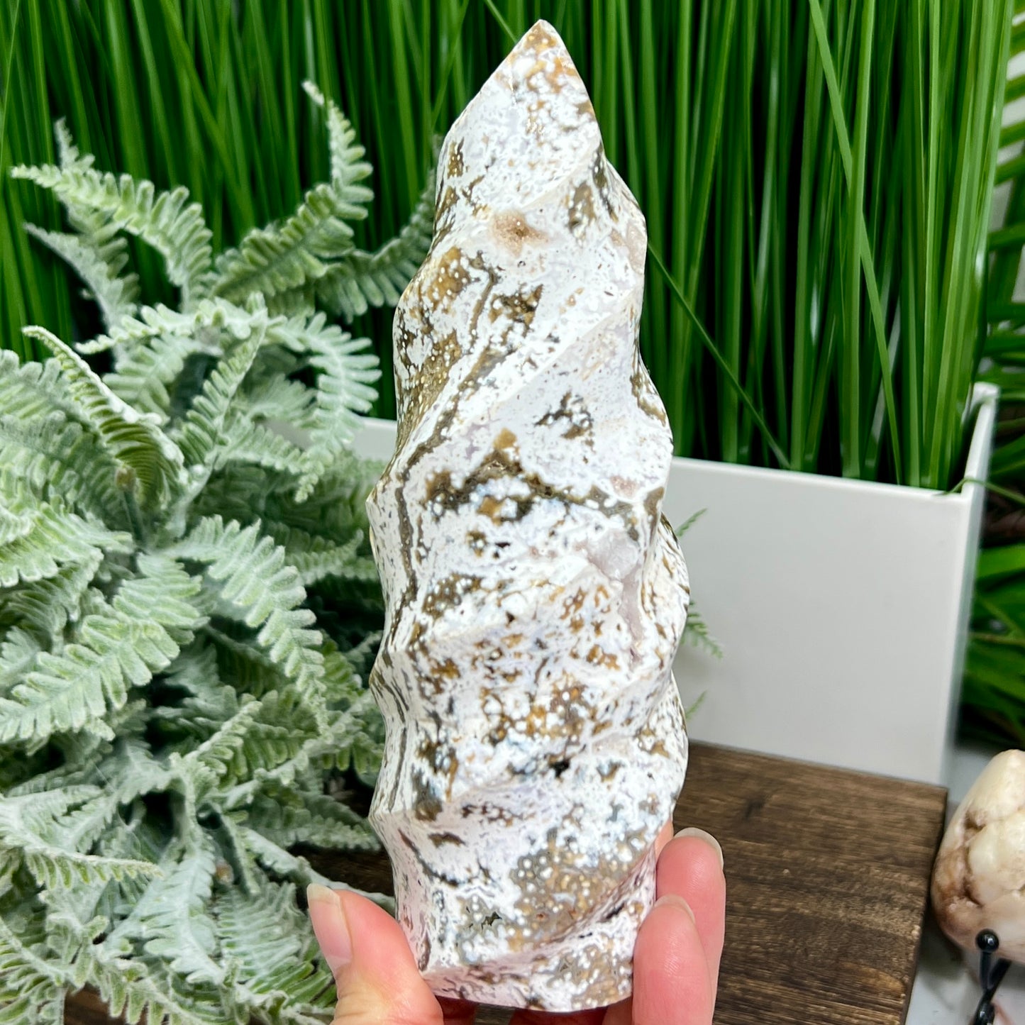 Bubble Ocean Sea Orbicular Jasper Flame Crystal Carvings 690g 175mm