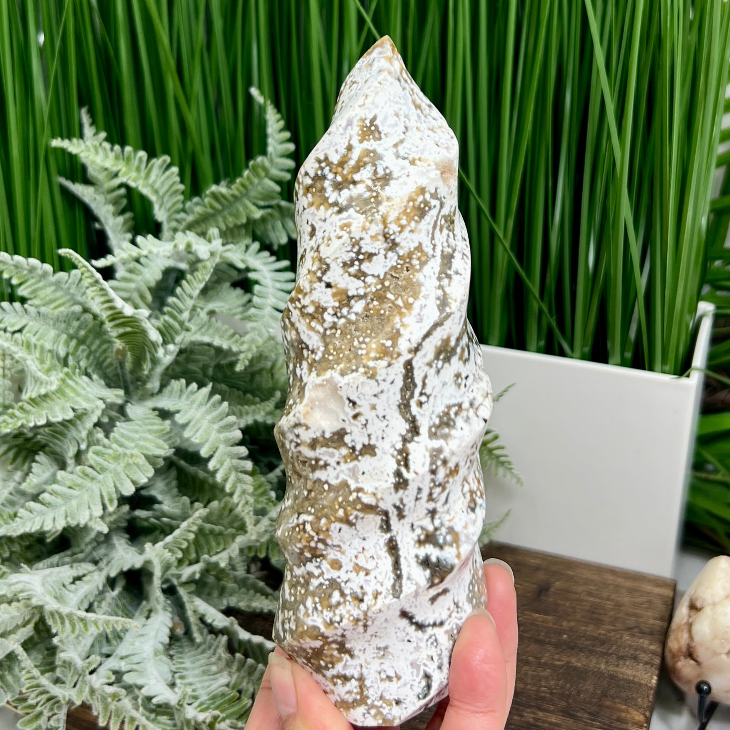 Bubble Ocean Sea Orbicular Jasper Flame Crystal Carvings 690g 175mm