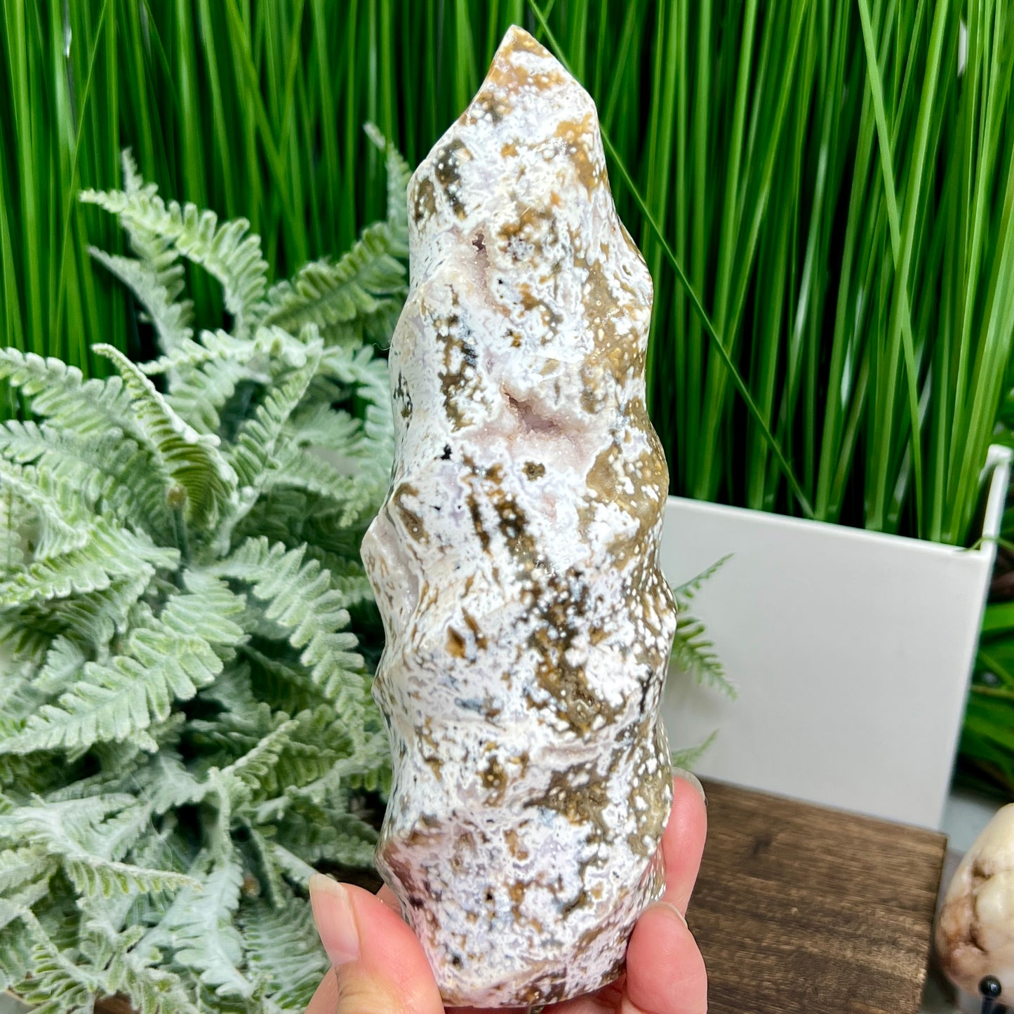 Bubble Ocean Sea Orbicular Jasper Flame Crystal Carvings 690g 175mm