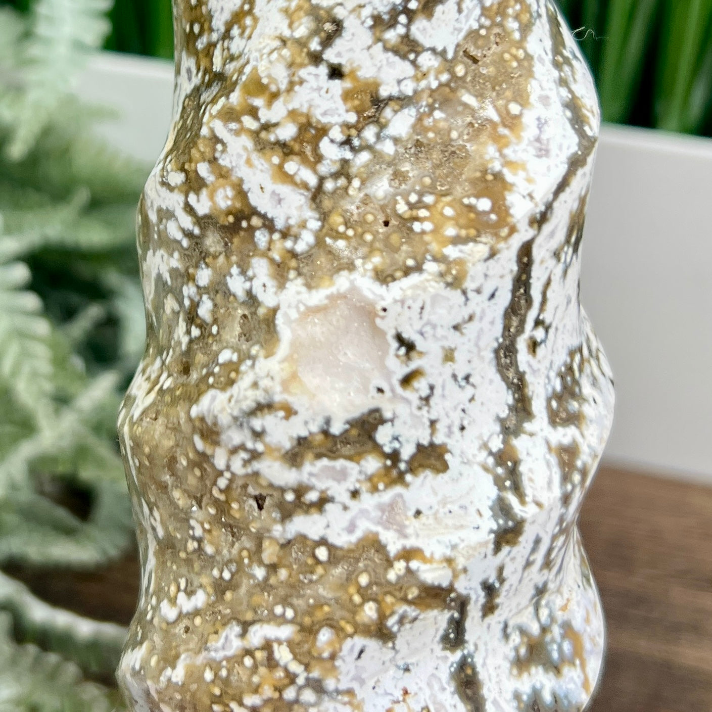 Bubble Ocean Sea Orbicular Jasper Flame Crystal Carvings 690g 175mm