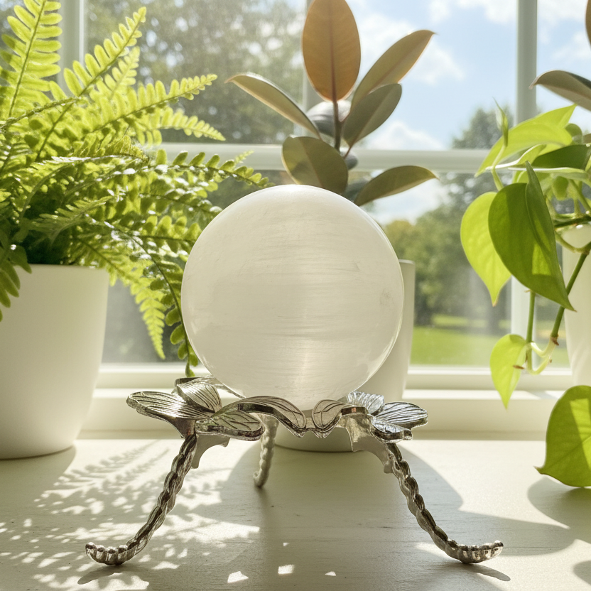 Satin Spar Gypsum Selenite Sphere Morocco Crystal Ball 204g 55mm