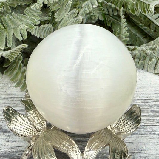 Satin Spar Gypsum Selenite Sphere Morocco Crystal Ball 204g 55mm