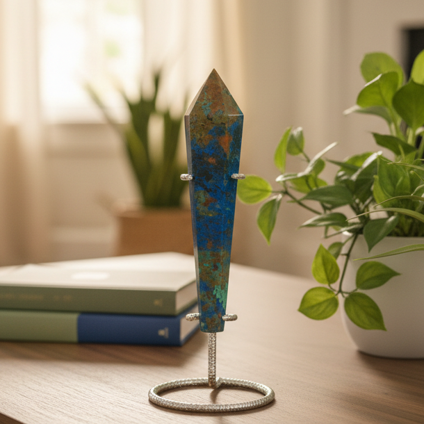 Chrysocolla Malachite Tower with Stand Healing Crystal Generator 122g