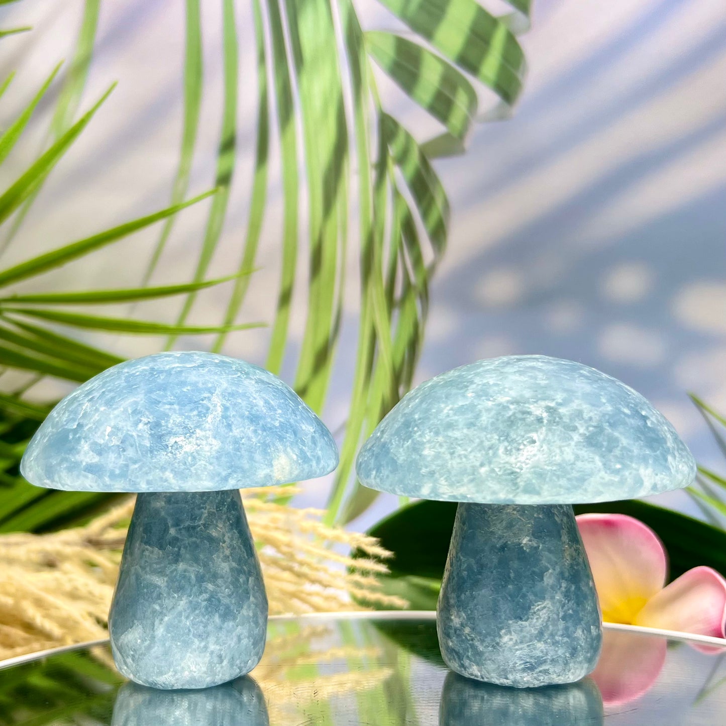Large Blue Calcite Mushrooms Crystal Carvings YOU CHOOSE