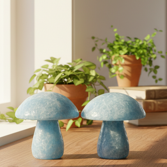 Large Blue Calcite Mushrooms Crystal Carvings YOU CHOOSE