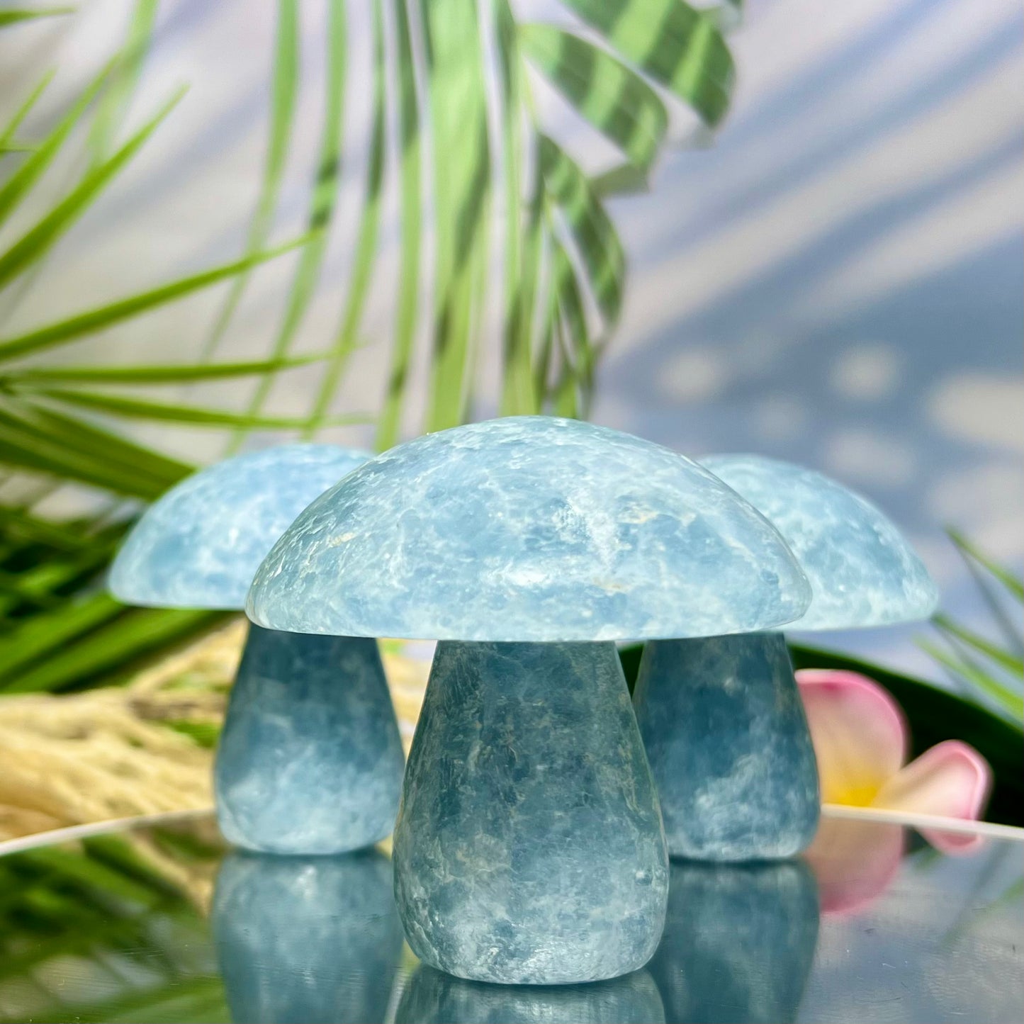 Large Blue Calcite Mushrooms Crystal Carvings YOU CHOOSE