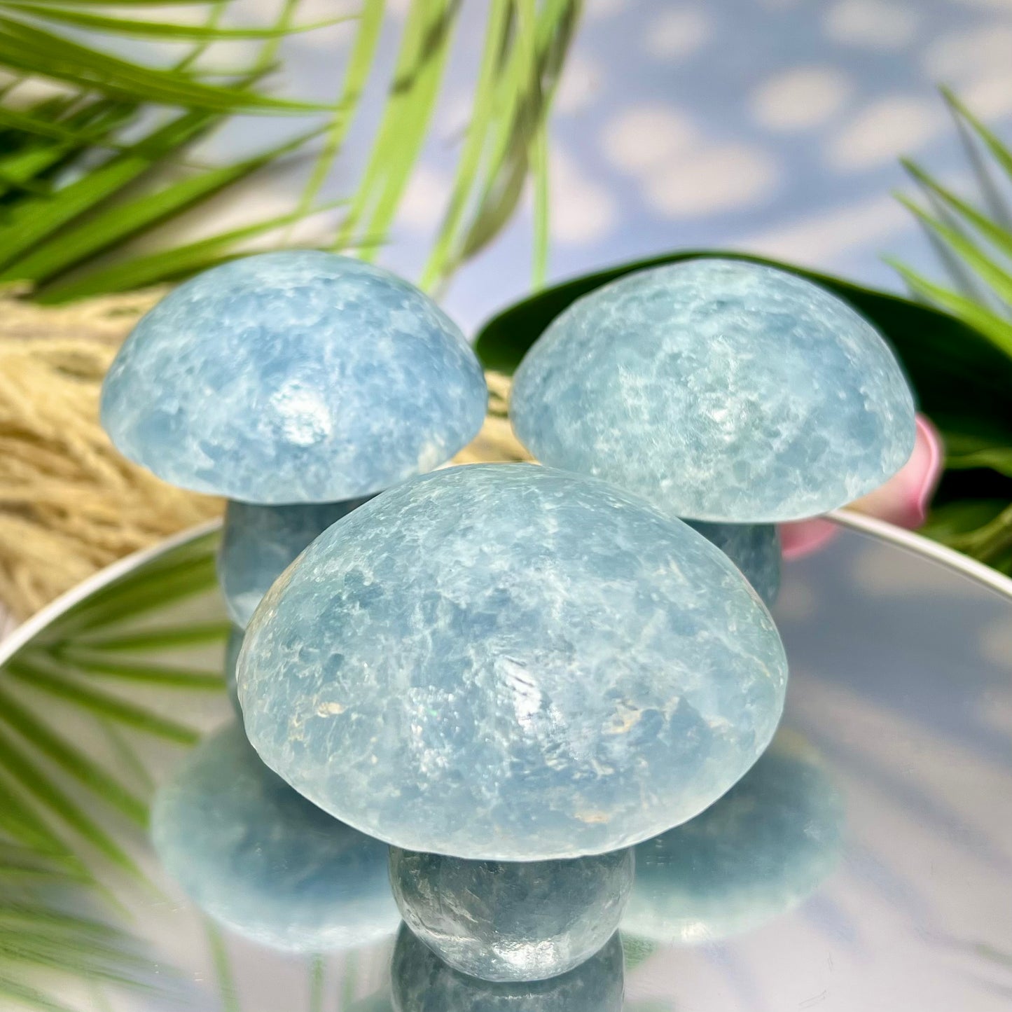 Large Blue Calcite Mushrooms Crystal Carvings YOU CHOOSE