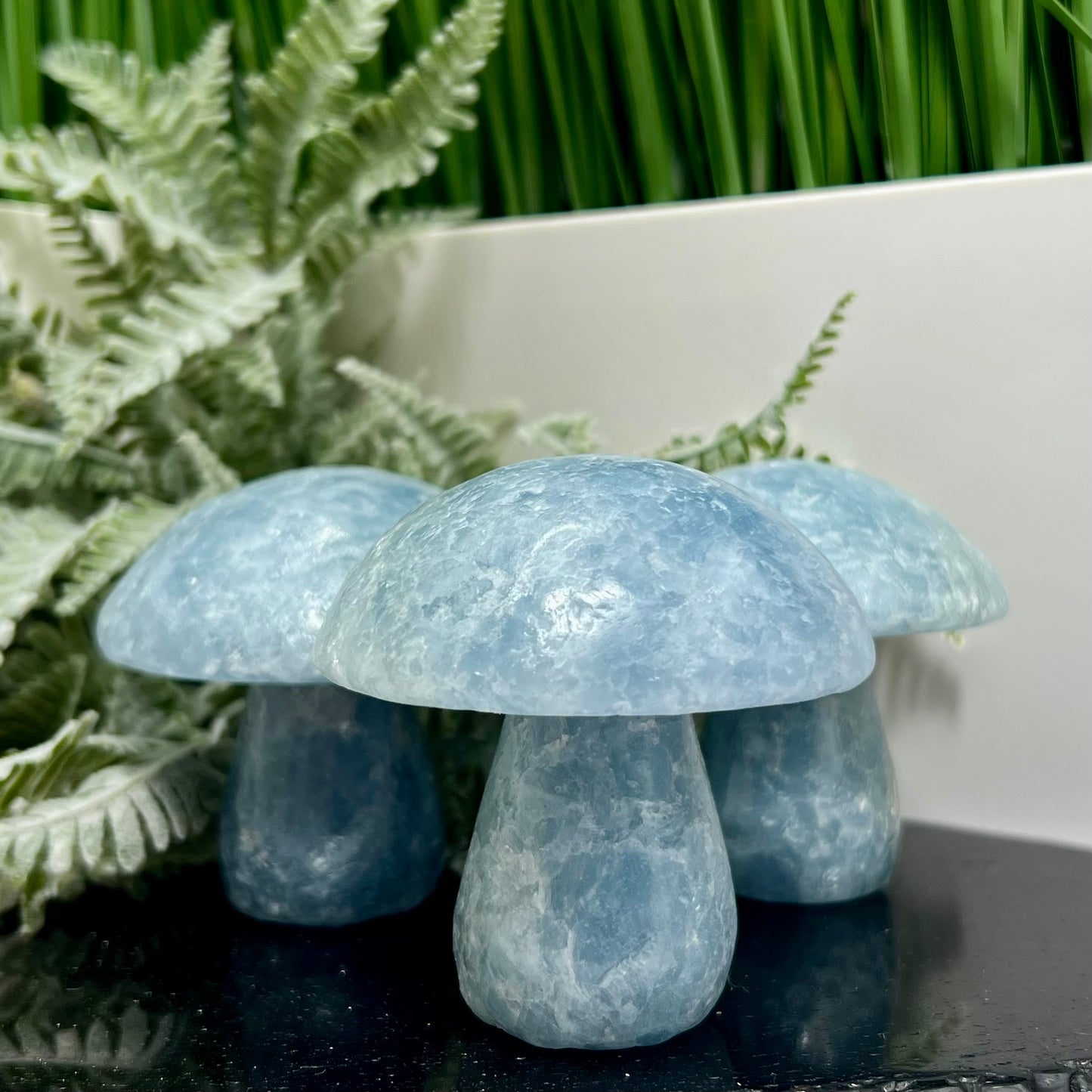 Large Blue Calcite Mushrooms Crystal Carvings YOU CHOOSE