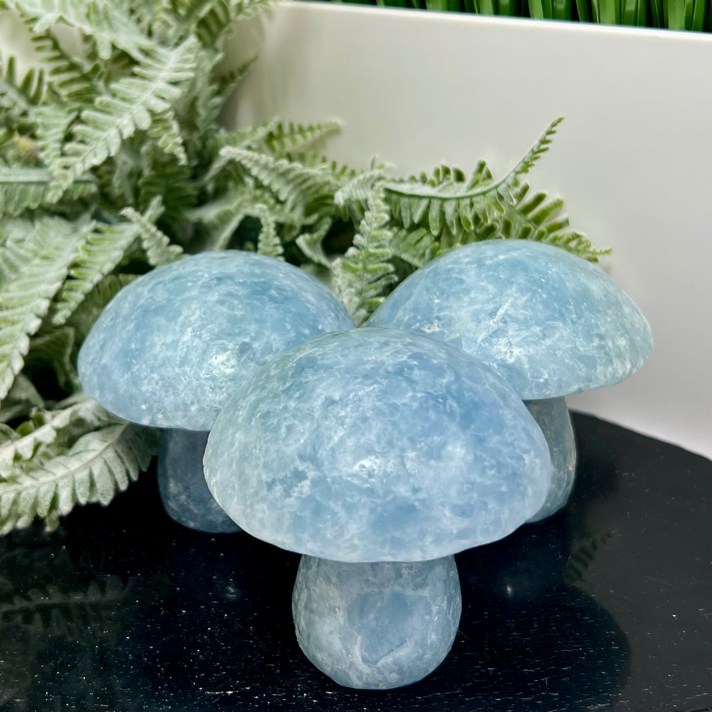 Large Blue Calcite Mushrooms Crystal Carvings YOU CHOOSE