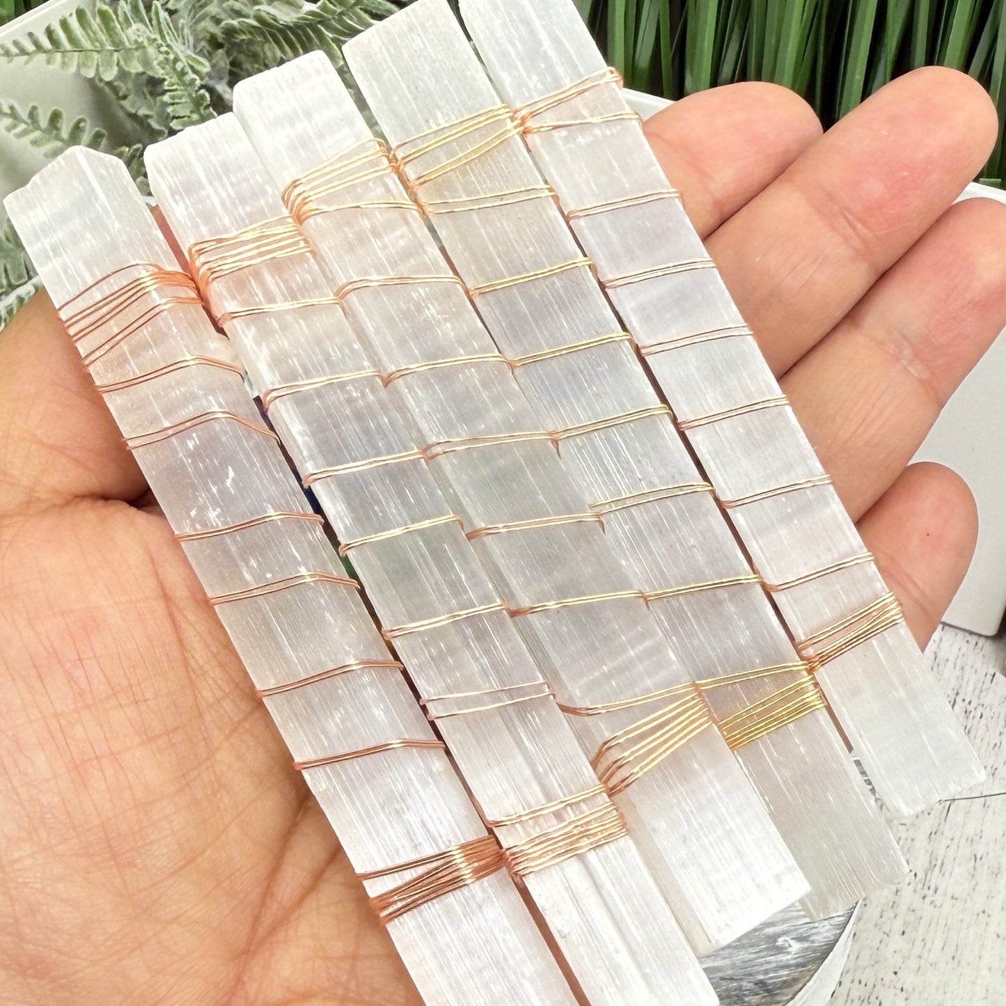 Satin Spar Selenite Sticks Wands with Crystal Chakra Beads Morocco YOU CHOOSE