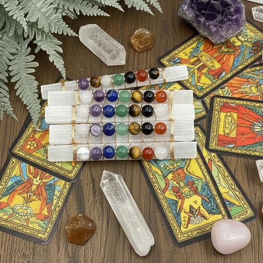 Satin Spar Selenite Sticks Wands with Crystal Chakra Beads Morocco YOU CHOOSE