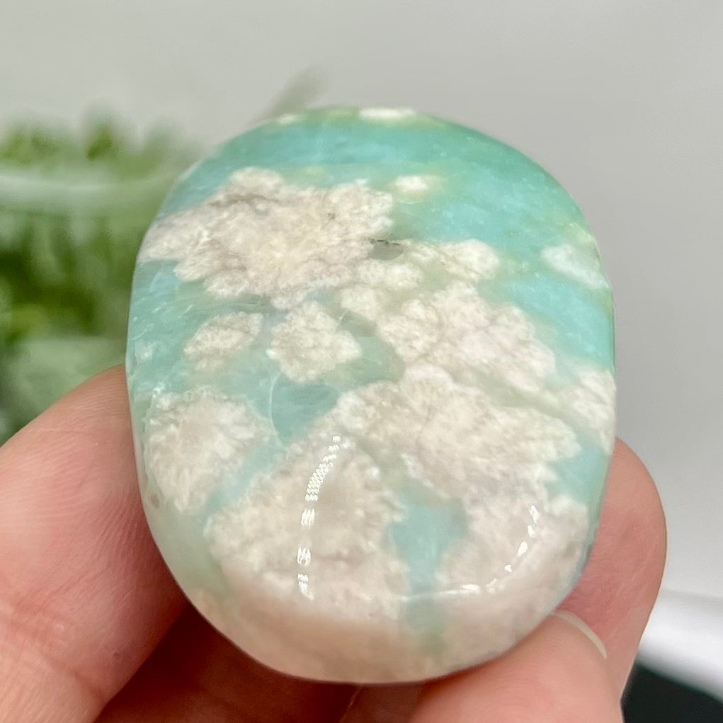 Green Flower Agate Sakura Rare Palm Stone Meditation Crystal 42g