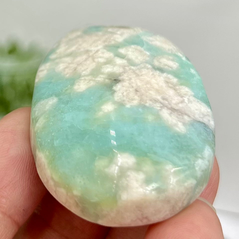 Green Flower Agate Sakura Rare Palm Stone Meditation Crystal 42g