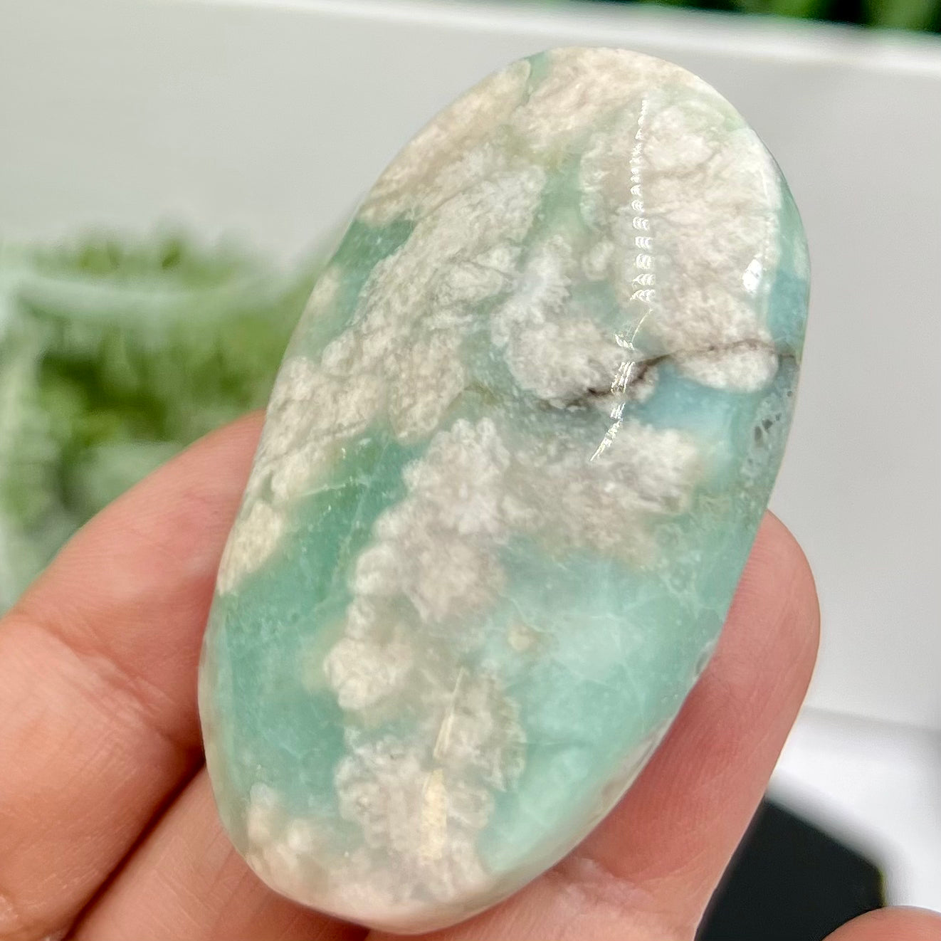 Green Flower Agate Sakura Rare Palm Stone Meditation Crystal 42g