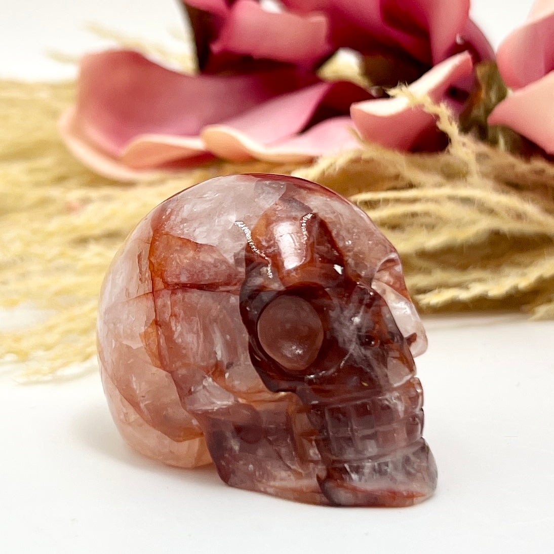 Fire Quartz Hematoid Skull 2 Inches Hand Carved Crystal Carving