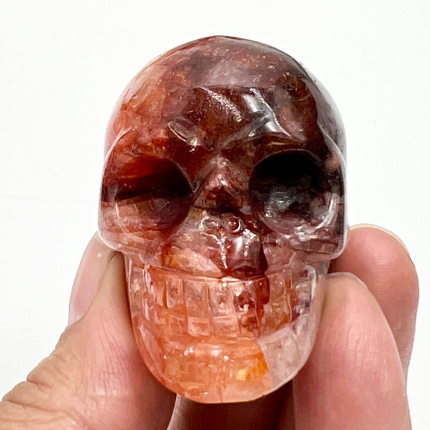 Fire Quartz Hematoid Skull 2 Inches Hand Carved Crystal Carving