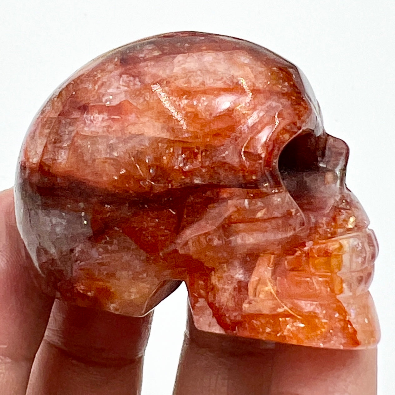 Fire Quartz Hematoid Skull 2 Inches Hand Carved Crystal Carving