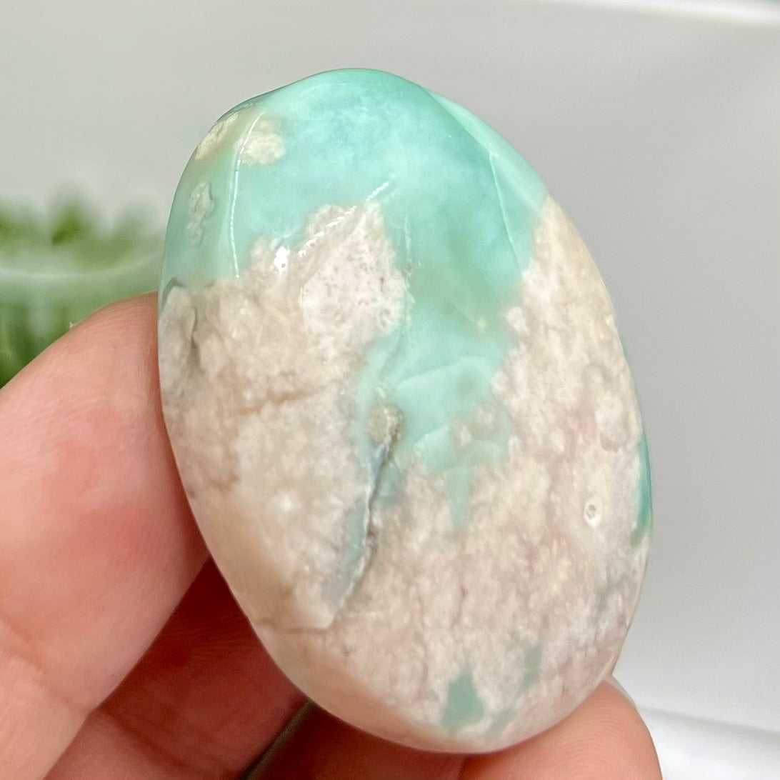 Green Flower Agate Sakura Rare Palm Stone Meditation Crystal 32g