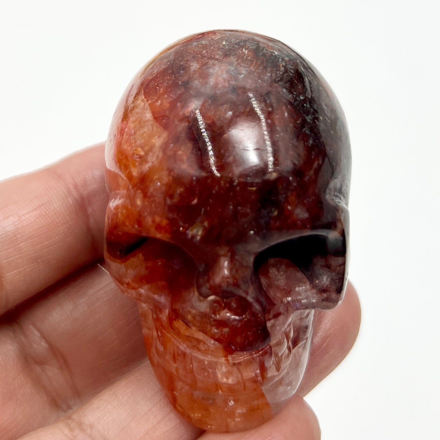 Fire Quartz Hematoid Skull 2 Inches Hand Carved Crystal Carving