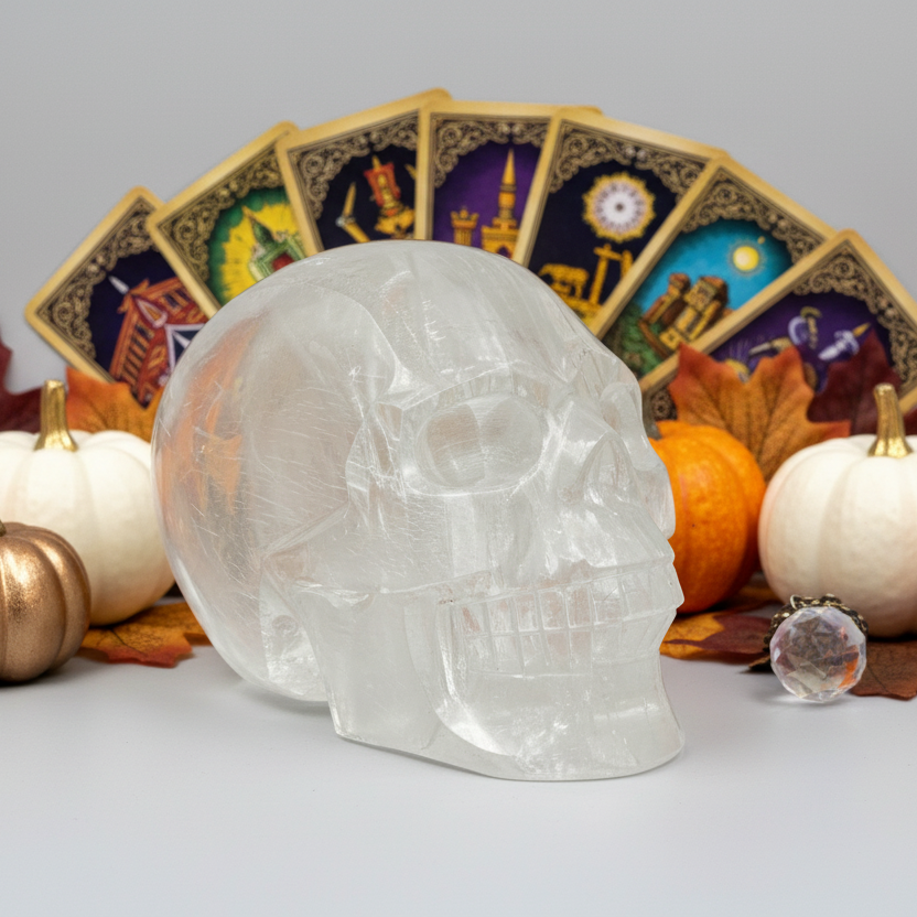 Satin Spar Selenite Skull Top Quality Translucent Crystal Carving Morocco 744g