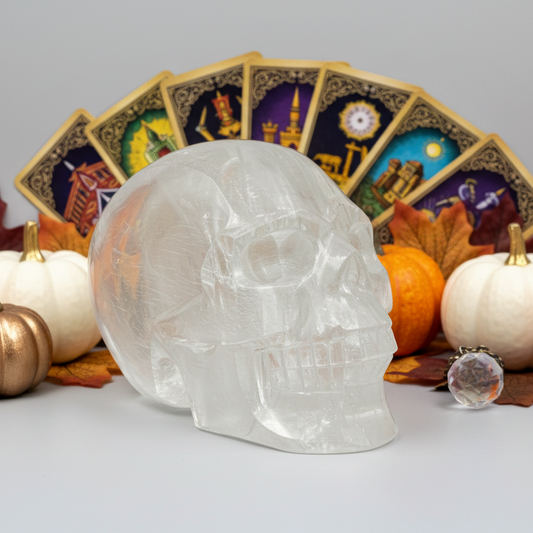 Satin Spar Selenite Skull Top Quality Translucent Crystal Carving Morocco 744g