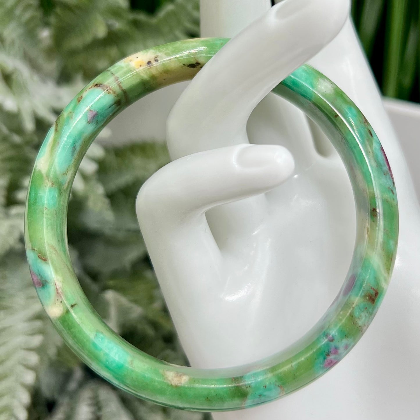 Ruby in Fuchsite Bangle UV Reactive Wearable Crystal 57mm Diameter